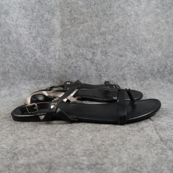 143 Girl Shoes Womens 7 Sandals Flats Casual Black Thong Ankle Strap Buckle Stud - Picture 1 of 13